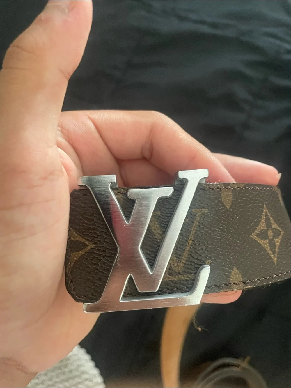 Louis Vuitton Brown Monogram Leather Men's Belt with Silver LV Buckle